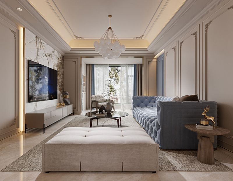 110平三室兩廳兩衛(wèi)簡歐裝修效果圖